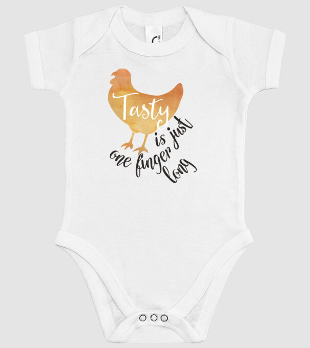 Tasty is just one finger long model alb pe tricou