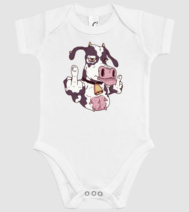 Vaca arată degetul model alb pe tricou