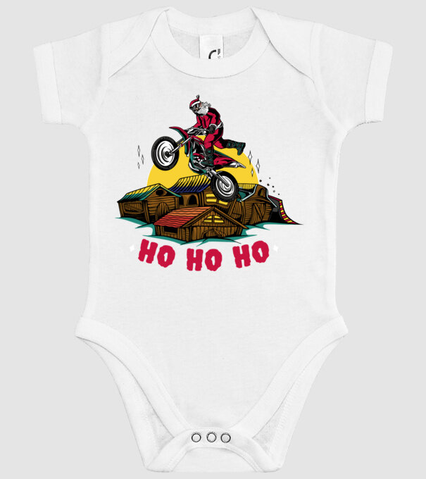 Moș Crăciun pe motocicletă Cross model alb pe tricou