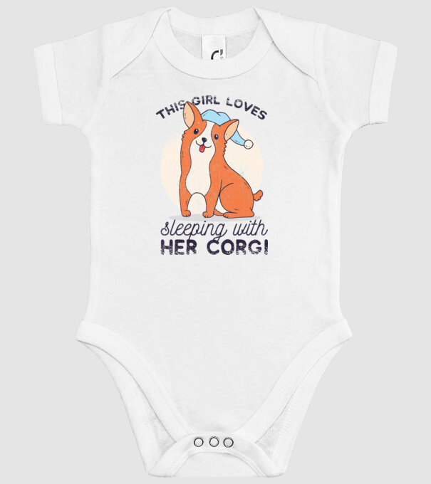 This Girl Loves sleeping with her Corgi model alb pe tricou