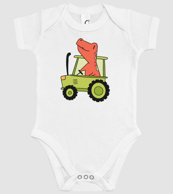 Tractor dinozaur model alb pe tricou