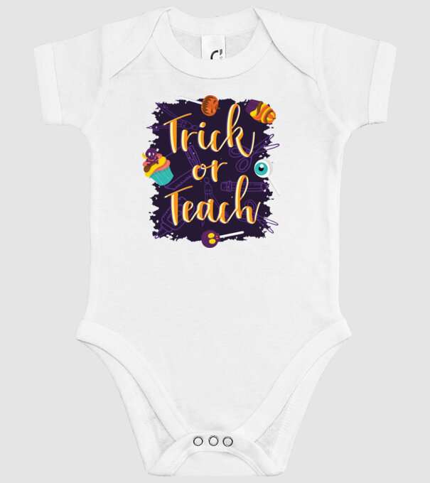 Trick or Teach Halloween pentru profesori model alb pe tricou