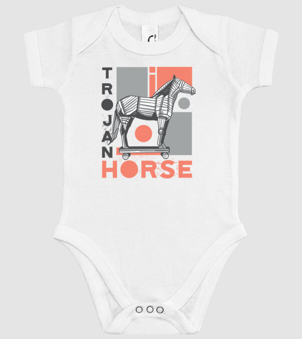 Cal troian model alb pe tricou