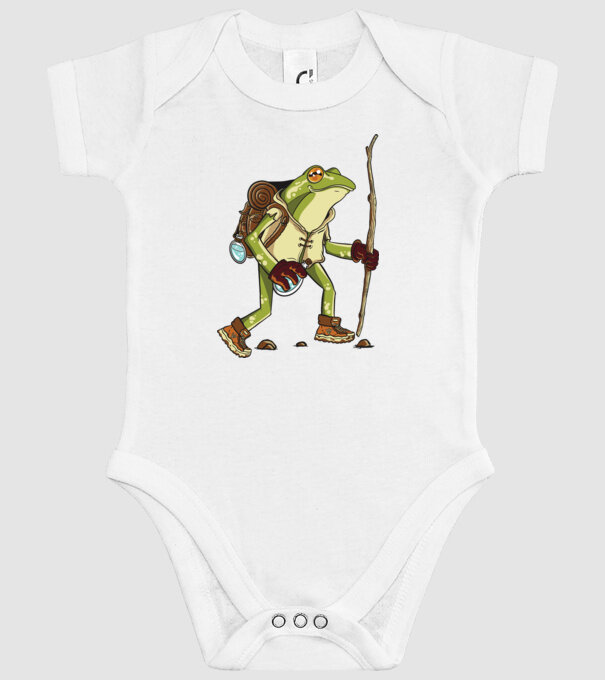 Broască în drumeție model alb pe tricou
