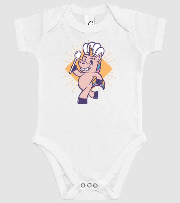 Unicorn Bucătar model alb pe tricou