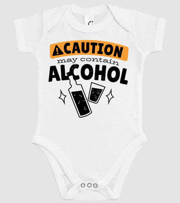 Atenție, poate conține alcool model alb pe tricou