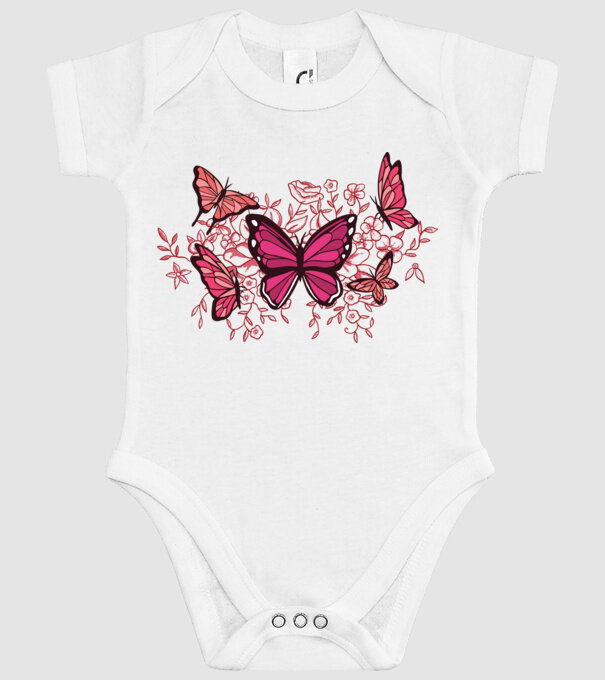 Fluturi cu flori model alb pe tricou