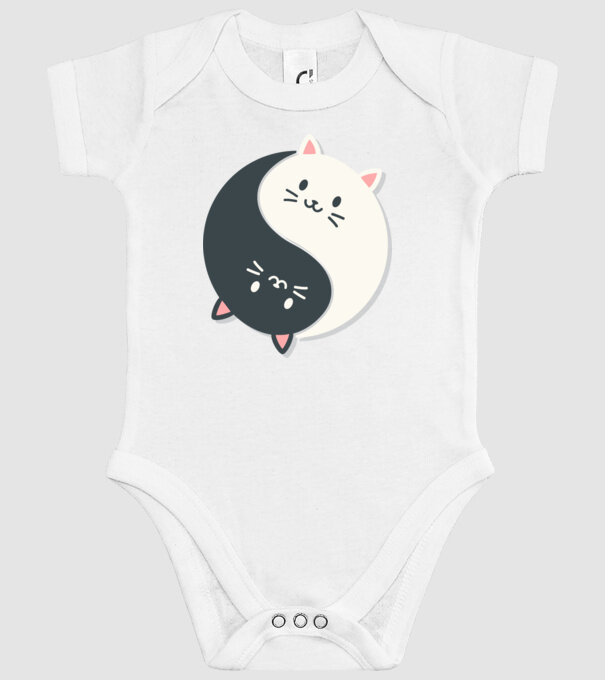 Pisicuțe Yin Yang model alb pe tricou