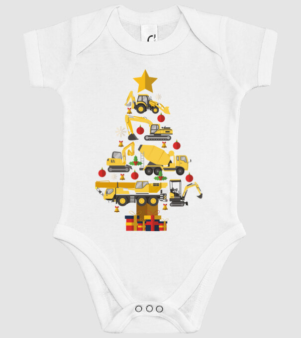 Construcția vehiculului pom de Crăciun model alb pe tricou