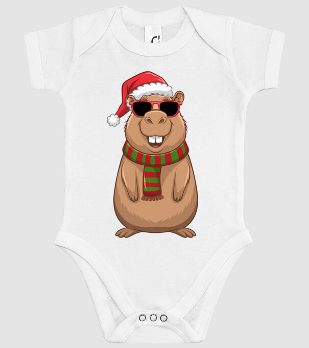 Crăciunul capybara model alb pe tricou