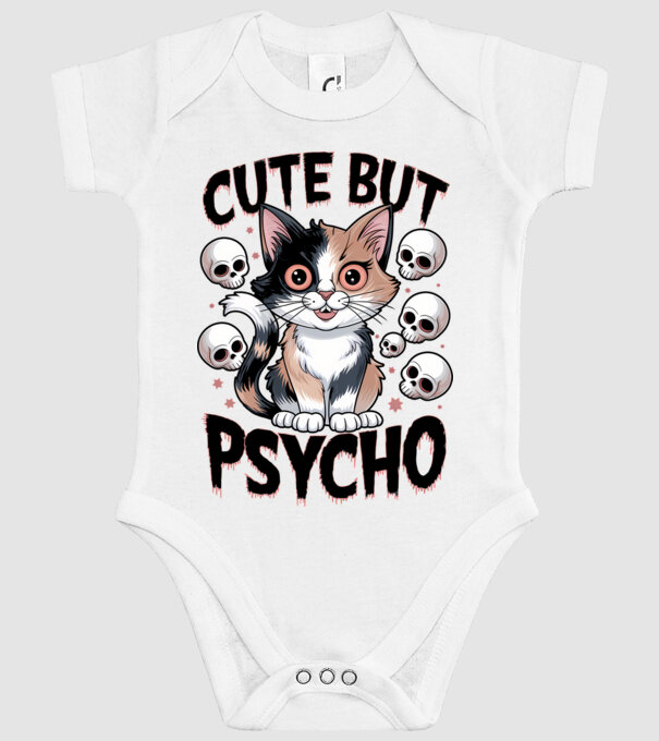 Cute, but Psycho pisică Alb model alb pe tricou