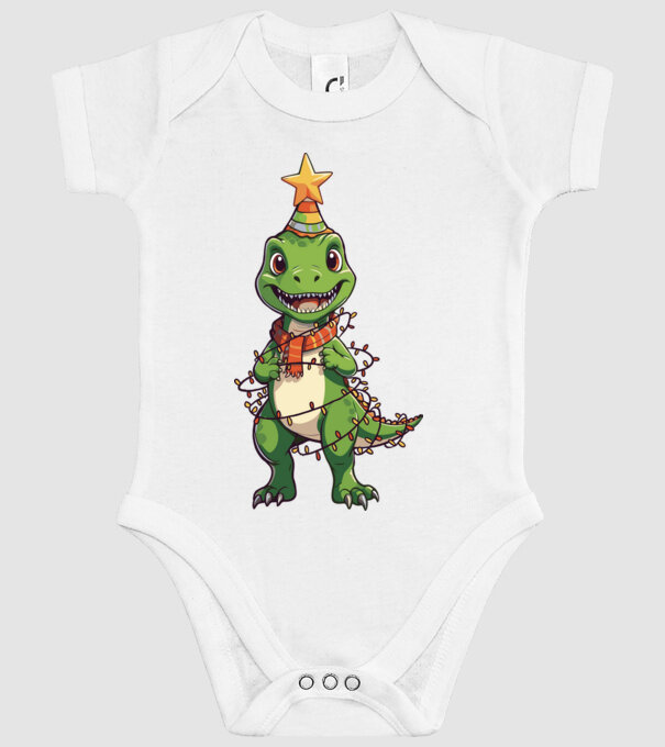 dinozaur pom de Crăciun model alb pe tricou