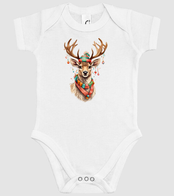 Festive Reindeer model alb pe tricou
