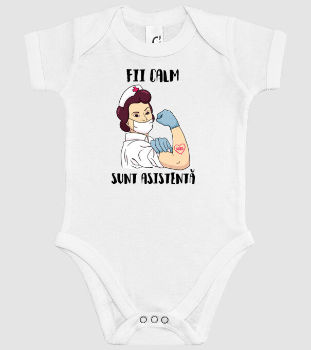 Fii calm, sunt asistentă model alb pe tricou