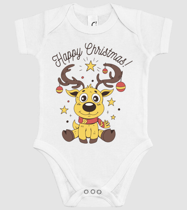 Happy Christmas Reindeer Alb model alb pe tricou