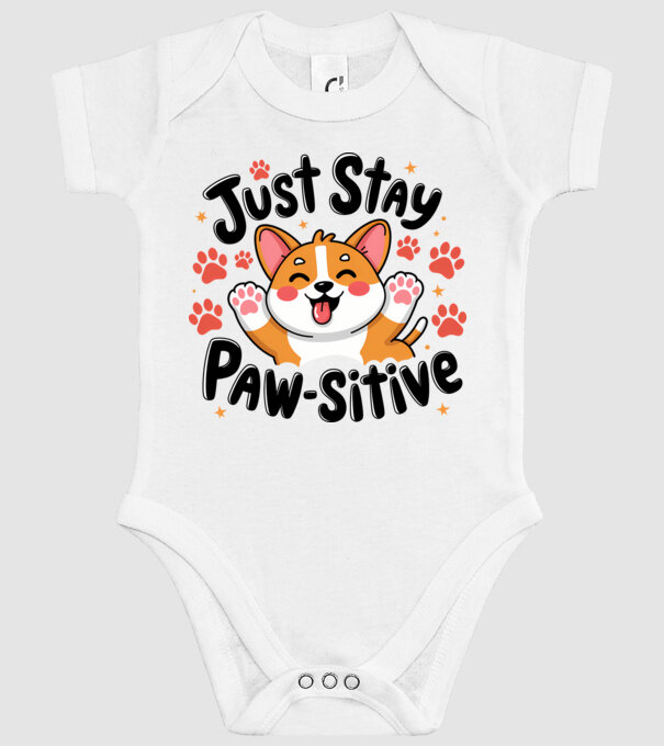 Just Stay Paw-sitive Alb model alb pe tricou