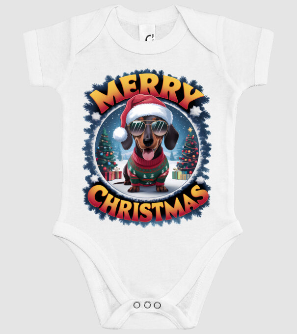 Merry Christmas Teckel model alb pe tricou
