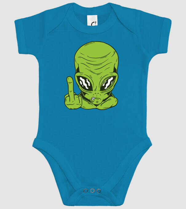 Alien arată degetul model turcoaz pe tricou