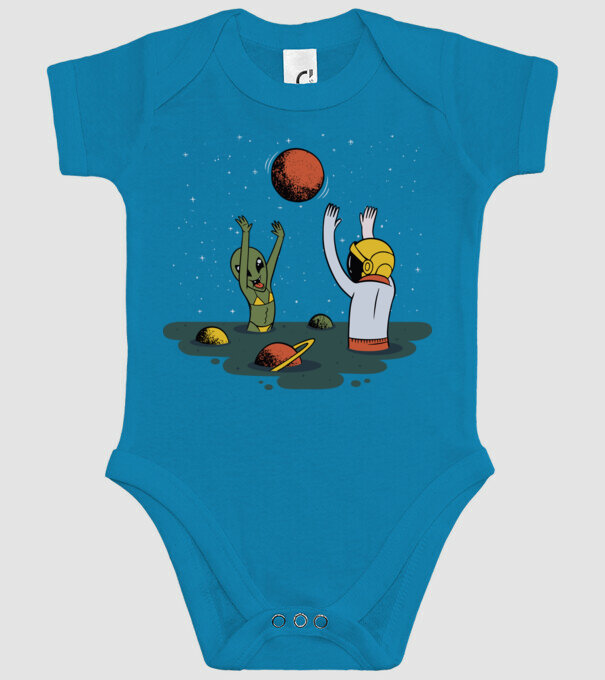 Alien și astronaut joc model turcoaz pe tricou