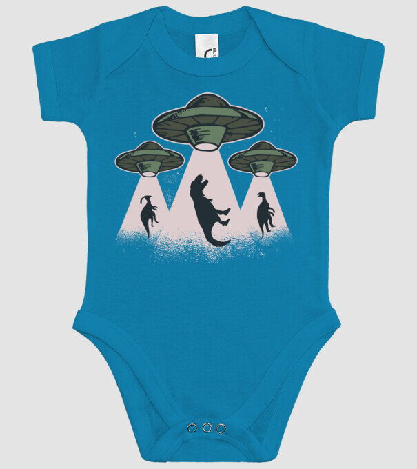 Alien OZN dinozaur model turcoaz pe tricou