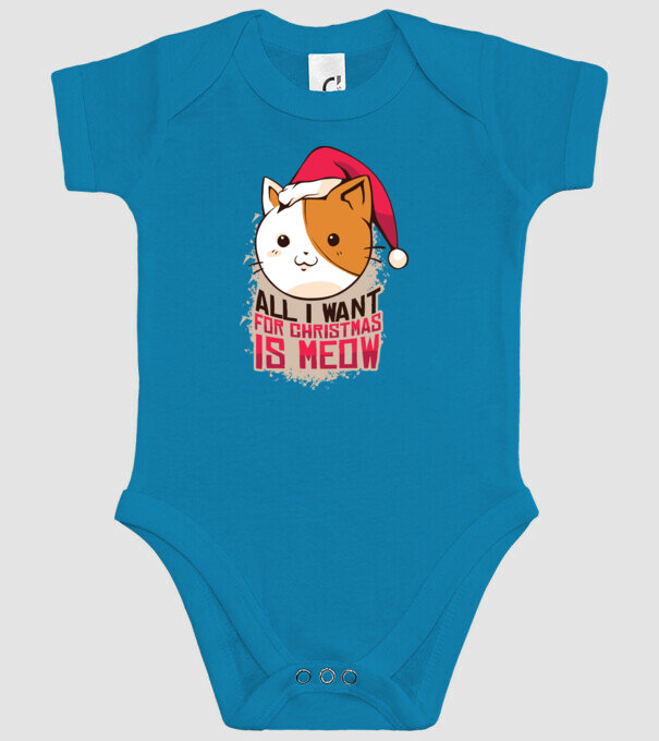 All I want for christmas is MEOW tricou cu pisică model turcoaz pe tricou