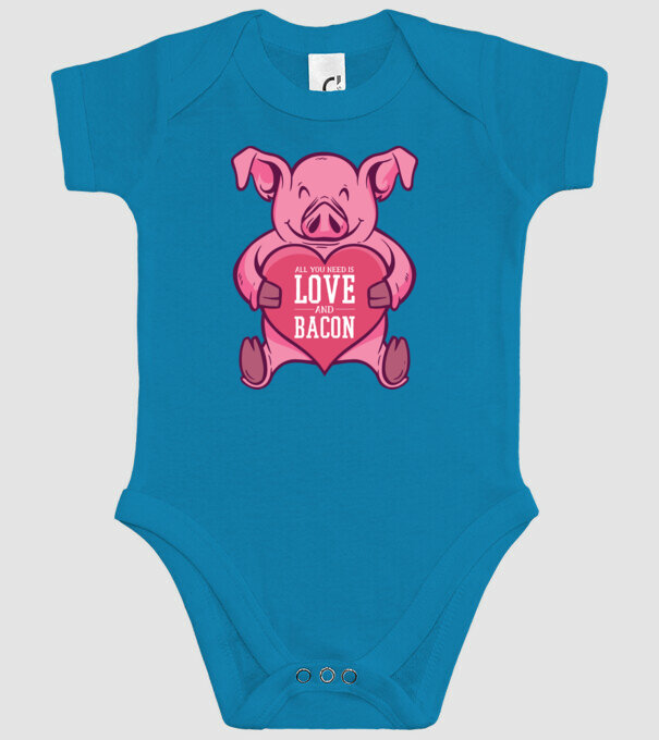 All you need is love and bacon model turcoaz pe tricou