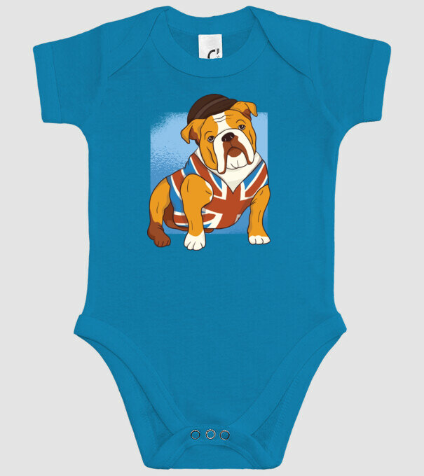 Bulldog englezesc model turcoaz pe tricou