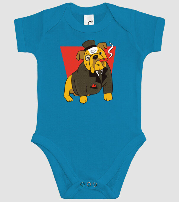 Bulldog englezesc cu trabuc model turcoaz pe tricou