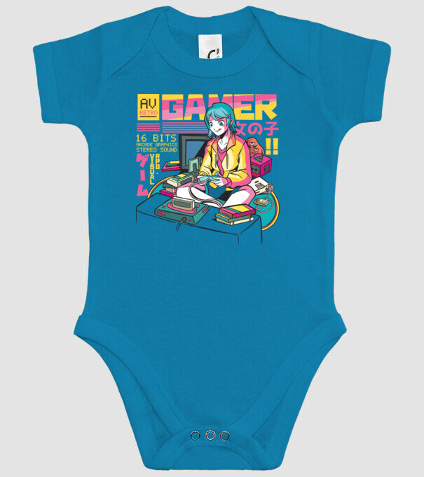 Anime fată Gamer model turcoaz pe tricou