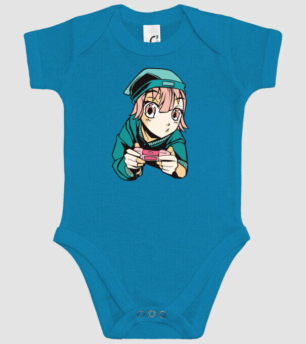 Anime fată Gamer model turcoaz pe tricou