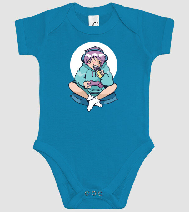 Anime Gamer Fată cu ciocolată model turcoaz pe tricou
