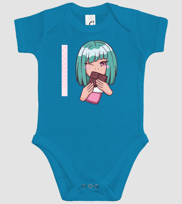 Anime fată cu ciocolată model turcoaz pe tricou