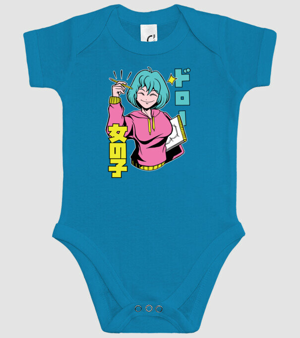 Anime fată desenând model turcoaz pe tricou