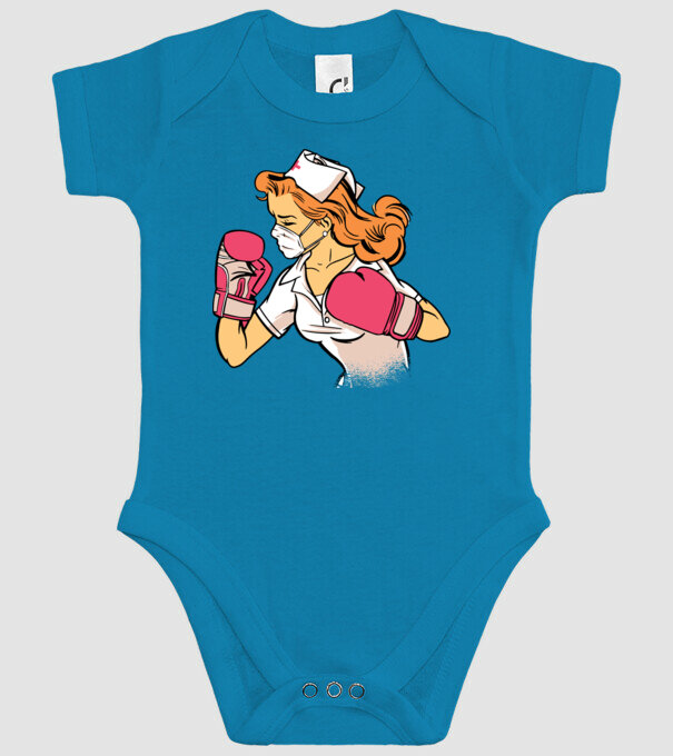 Asistentă Boxer model turcoaz pe tricou