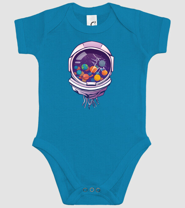 Cască de astronaut model turcoaz pe tricou