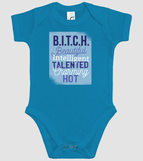 B.I.T.C.H. - Tricou cu inscripție amuzantă model turcoaz pe tricou