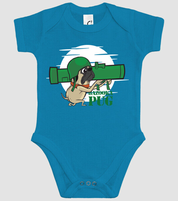 Mops Bazooka model turcoaz pe tricou