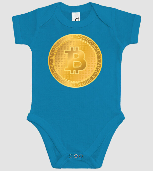 Monedă de aur Bitcoin model turcoaz pe tricou