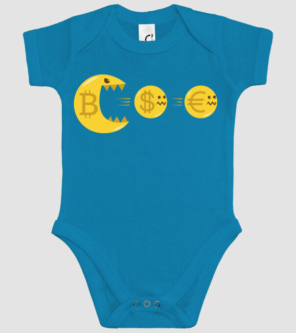Bitcoin Pacman model turcoaz pe tricou