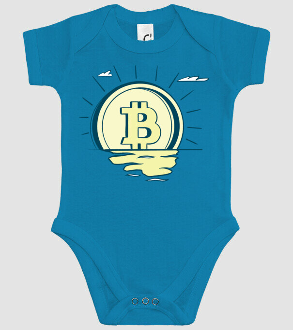 Bitcoin sunrise model turcoaz pe tricou