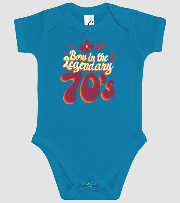 'Born in the Legendary 70''s' model turcoaz pe tricou