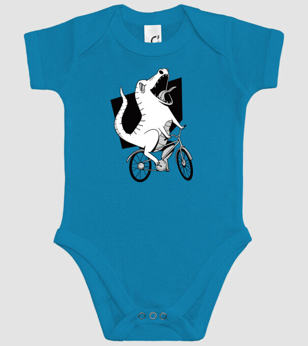 Dinozaur cu bicicletă model turcoaz pe tricou