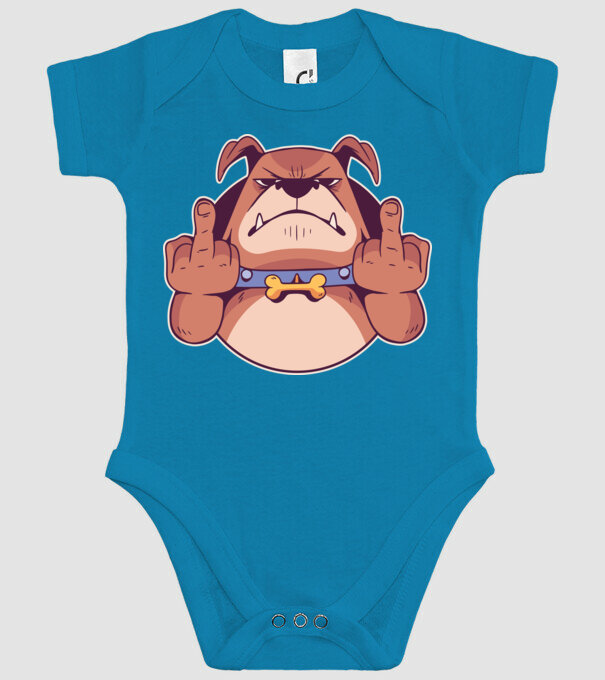 Bulldog arată degetul model turcoaz pe tricou