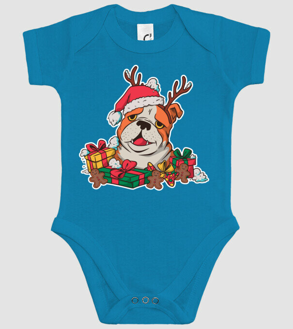 Bulldog de Crăciun model turcoaz pe tricou