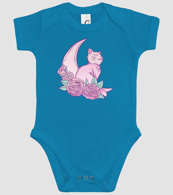 Pisică pe lună model turcoaz pe tricou