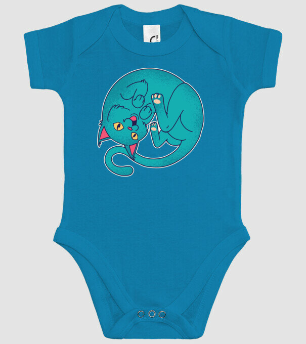 Postură Pisică model turcoaz pe tricou