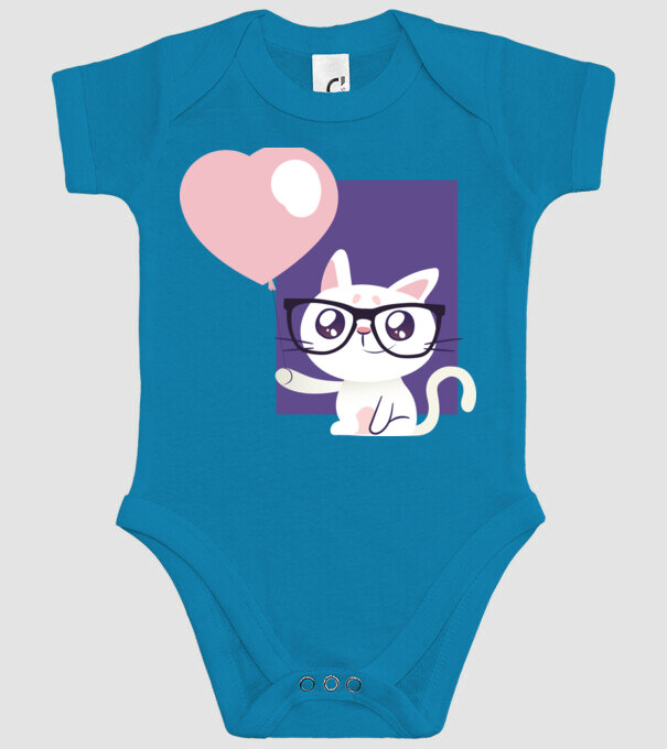 Inimă Pisică cu balon model turcoaz pe tricou