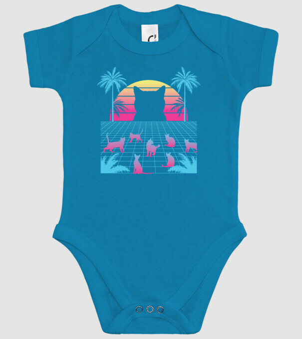 Pisică Vaporwave neon model turcoaz pe tricou