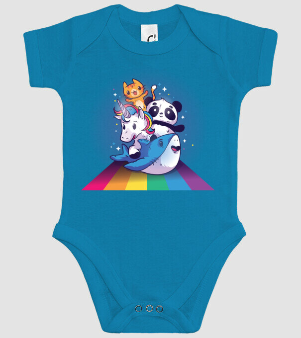 Animale drăguțe cu curcubeu model turcoaz pe tricou