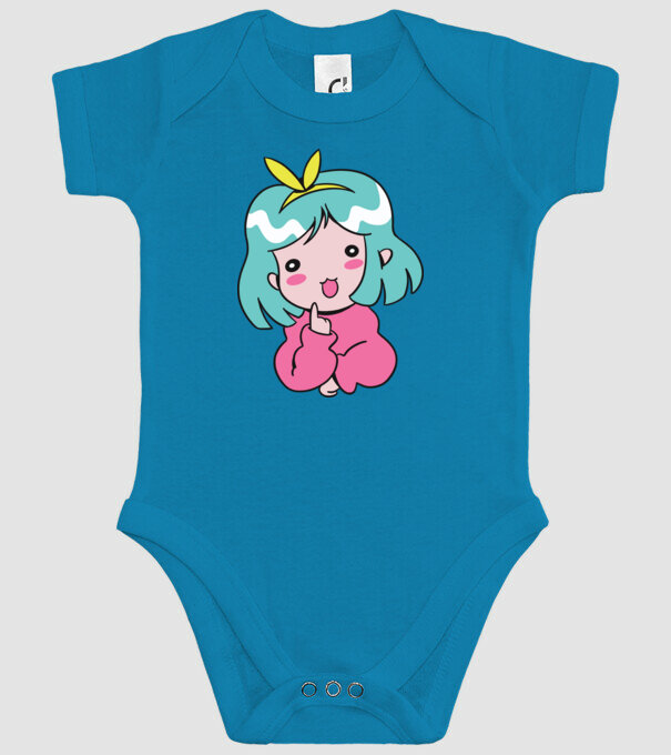 Fetiță drăguță Anime model turcoaz pe tricou